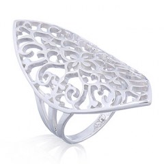Marquise Shape Floral Lace 925 Silver Ring by BeYindi