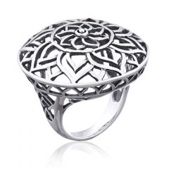 Airy Floral Mandala Statement Silver Ring by BeYindi
