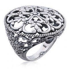 Floral Openwork Statement Silver Ring by BeYindi