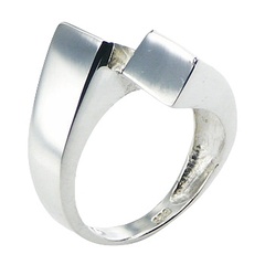 Plain Sterling Silver Ring Trendy Extended Shifted Angular Band by BeYindi