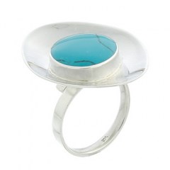 Sterling Silver Marquise Shaped Ring Cup with Synthetic Turquoise by BeYindi
