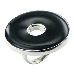 Concaved Donut Cut Black Agate Gemstone Sterling Silver Ring by BeYindi