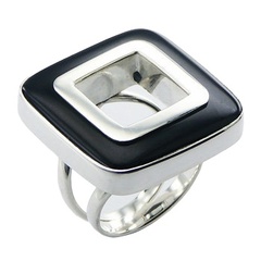 Highly In Fashion Open Ring Smoothed Square Black Agate by BeYindi