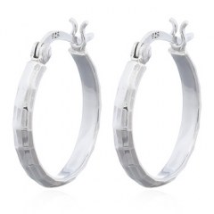 Sparkling Faceted Surface On 20 mm Silver Hoop Earrings by BeYindi