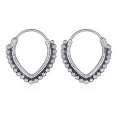 V Shape Dotted Silver Hoop Earrings by BeYindi