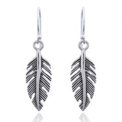 Angular 925 Silver Oxidized Feather Dangle Pendant by BeYindi