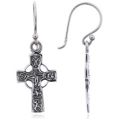 Ornate Sterling Silver Irish Celtic Cross Dangle Earrings by BeYindi 