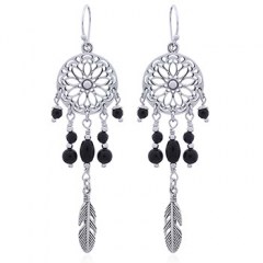Silver and Black Agate Dream Catcher Earrings by BeYindi