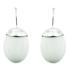 Sterling Silver Earrings White Hydro Quartz Ovals Fixed Hook by BeYindi