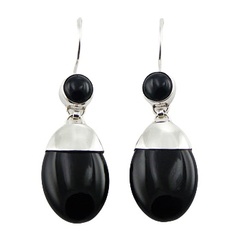 Black Agate Earrings Oval & Round Cabochons Drops by BeYindi