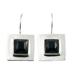 Faceted Black Agate Squares Sterling Silver Earrings by BeYindi 