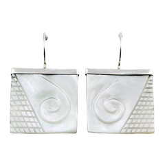 Hand Carved Mother Of Pearl Twirl Square Earring by BeYindi