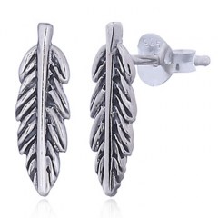 Oxidized Silver Feather Stud Earrings by BeYindi 