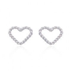 Twisted Wire Open Heart Silver Stud Earrings by BeYindi
