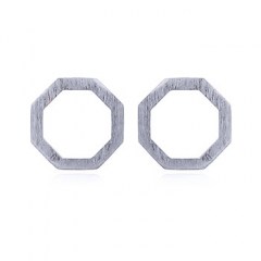 Octagon Brushed Silver Plated Stud Earrings by BeYindi