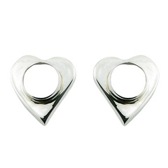 Sterling Silver Heart Stud Earrings Round Mother of Pearl Inlay by BeYindi