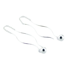 Sterling Silver Earrings Wavy Threaders Shiny Spheres by BeYindi 2