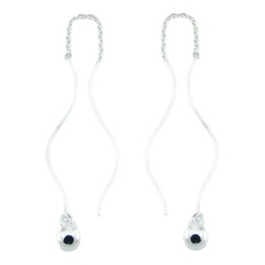 Sterling Silver Earrings Wavy Threaders Shiny Spheres by BeYindi 