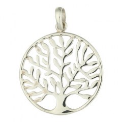Open Circle Sterling Silver Leafy Tree Of Life Pendant by BeYindi 
