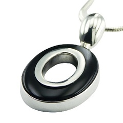 Fashionable Open Oval Black Agate Sterling Silver Pendant by BeYindi 