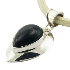 Pear Cut Black Agate In Chunky Shiny 925 Silver Pendant by BeYindi 