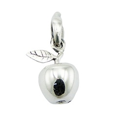 Shiny Sterling Silver Apple With Stem And Leaf Pendant by BeYindi