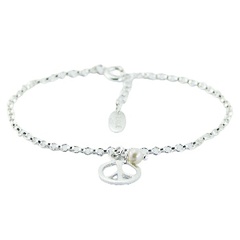 Sterling Silver Peace Charm Bracelet with Freshwater Pearl by BeYindi 