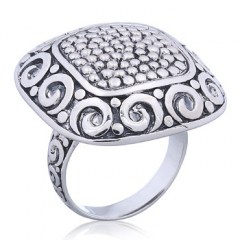 Antiqued Silver Ring Ornate Swirls and Granulated Surface by BeYindi