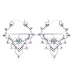 Star Focus Antique Silver Hoop Earrings With Green Constituted Stone by BeYindi