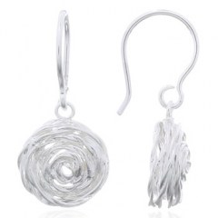 Flower Rosy In Silver Wire Dangle Earrings by BeYindi 