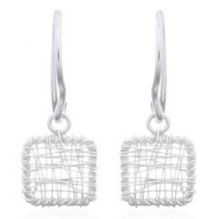 Wire Wrapped Square Silver 925 Dangle Earrings by BeYindi