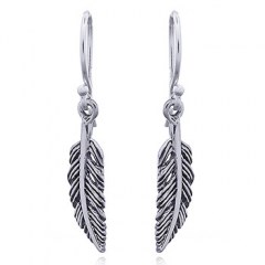 Oxidized 925 Silver Feather Dangle Earrings by BeYindi
