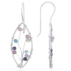 Mixed Stones Jeweled Tree In Marquise Silver Drop Earrings by BeYindi 