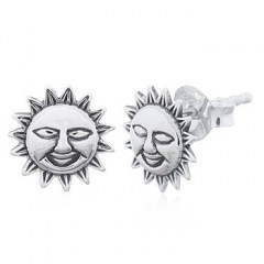 Mr.Sun Smile Face Plain Silver Stud Earrings by BeYindi 