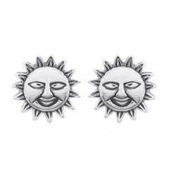 Mr.Sun Smile Face Plain Silver Stud Earrings by BeYindi