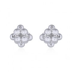 Spheres Linked Flower Silver Stud Rhodium Plated Earrings by BeYindi