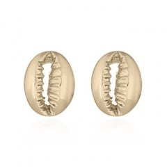 Yellow Gold Plated Cowrie Shell Sterling Stud Earrings by BeYindi