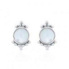 Antiqued Mother Of Pearl Silver Dotted Stud Earrings by BeYindi