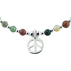 Multicolored Round Agate Bead Bracelet with Silver Peace Charm by BeYindi 2