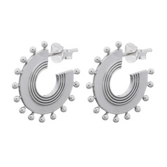 Beaded Circle Wheel In Silver Stud Earrings by BeYindi