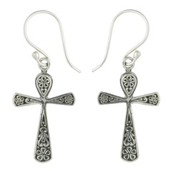 Antiqued Sterling Silver Egyptian Cross Dangle Earrings by BeYindi