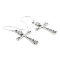 Antiqued Sterling Silver Egyptian Cross Dangle Earrings by BeYindi 