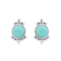 Antiqued Reconstituted Turquoise Silver Dotted Stud Earrings by BeYindi