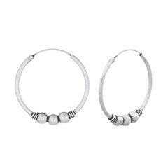 Trible Balls Plain Wire 925 Silver Bali Hoop Earrings by BeYindi 