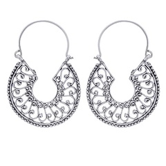 Delicate Round Ajoure Silver Designer Hoop Earrings by BeYindi