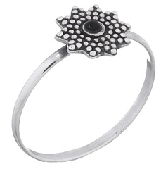 Dotted Sun Flower Black Stone Ring In 925 Silver by BeYindi