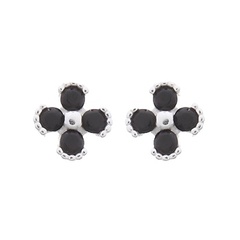 Adorable Four-Petals Beaded 925 Stud Earrings With CZ Black by BeYindi