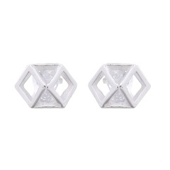Tiny Polyhedron Shape With White CZ Stud Earrings 925 Silver by BeYindi