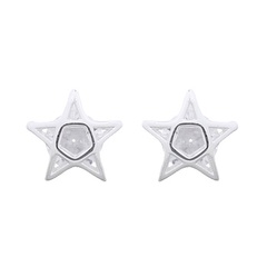 Tiny Pentagram Star With White CZ Stud Earrings Silver by BeYindi