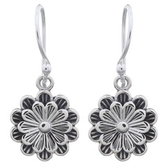 Lovely Ornamented Flower Dangle Sterling Silver Earrings by BeYindi